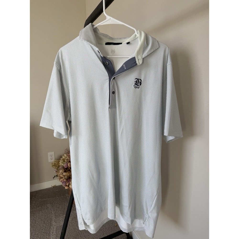 Greyson‎ Men's Size L Performance Golf Polo Shirt Short Sleeve Logo 1918 White